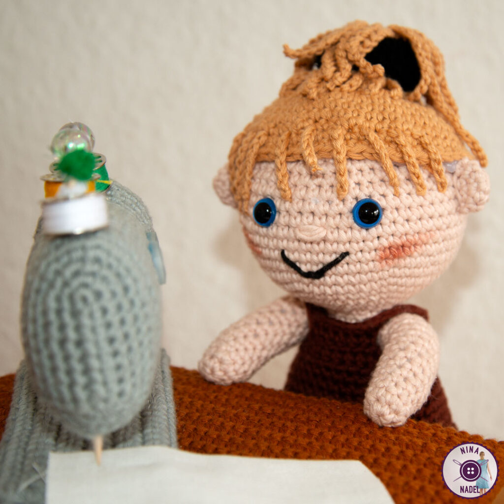 eine gehäkelte Näh-Nina - Nahaufnahme: Gesicht Foto: eine gehäkelte Näh-Nina - Nahaufnahme: Gesicht